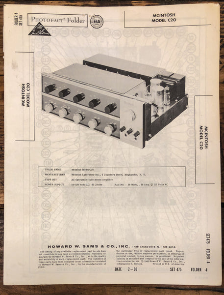 McIntosh Model C20 C 20 Preamplifier Sams Service Manual *Original*