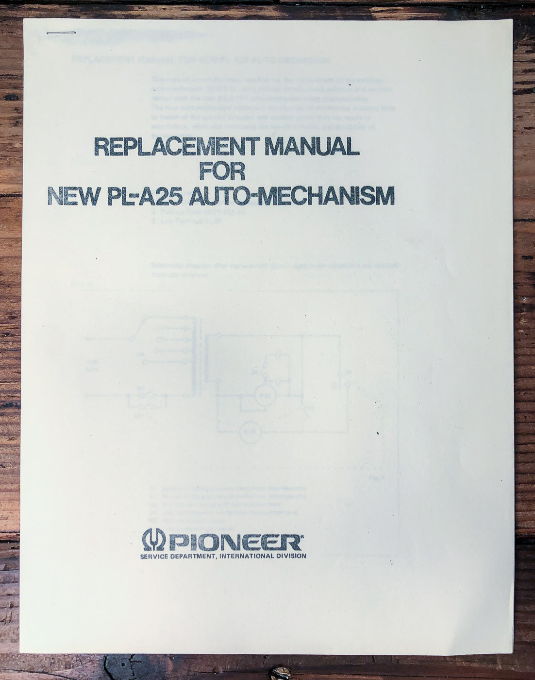 Pioneer PL-A25 Auto-Mechanism Replacement Turntable Service Manual *Original*