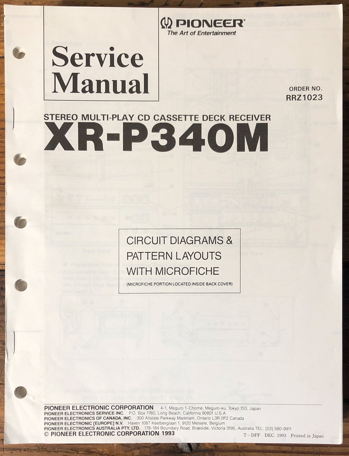Pioneer XR-P340M Stereo  Service Manual *Original*