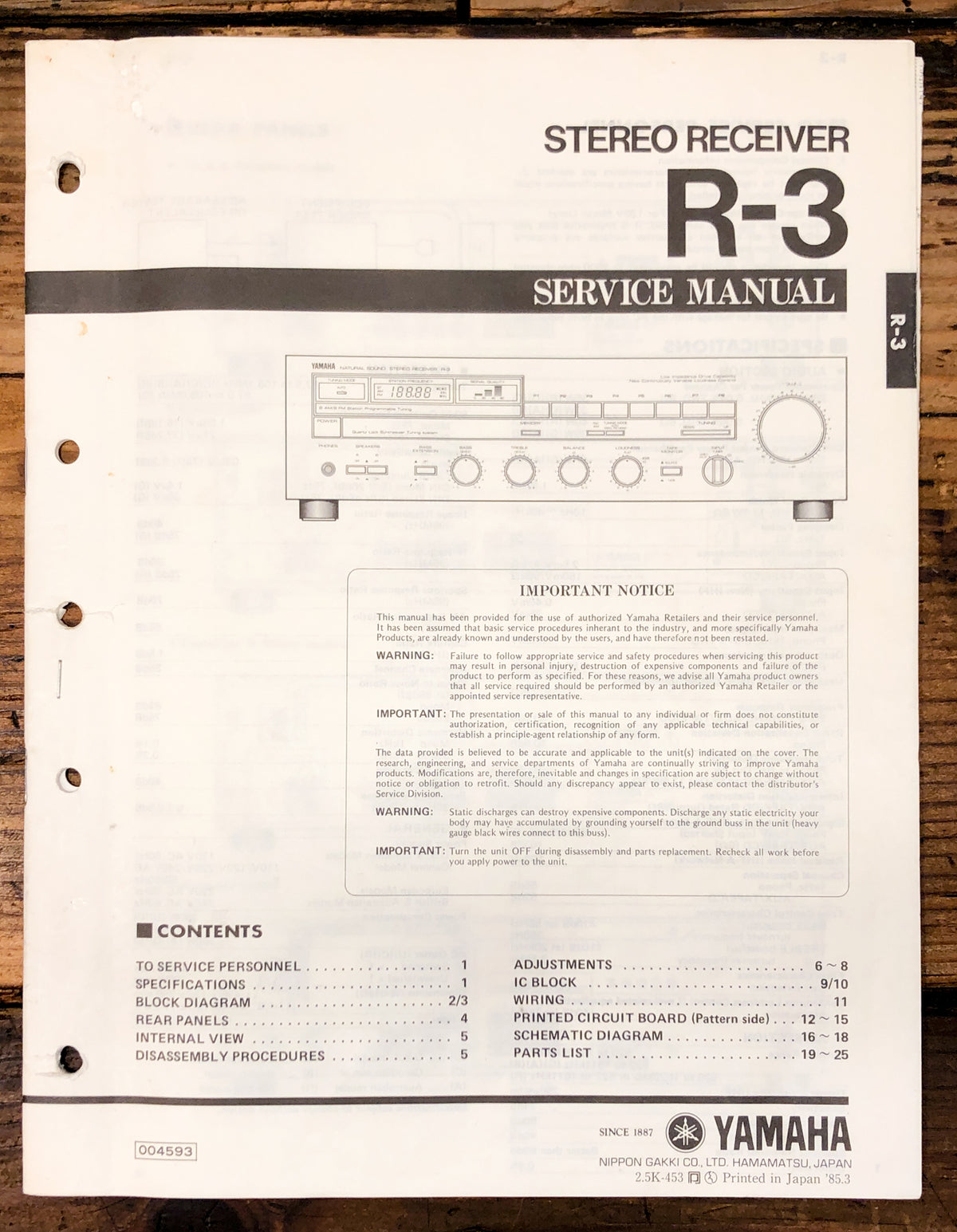 Yamaha R-3 Receiver  Service Manual *Original*