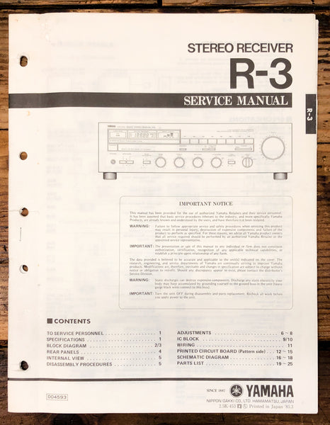Yamaha R-3 Receiver  Service Manual *Original*