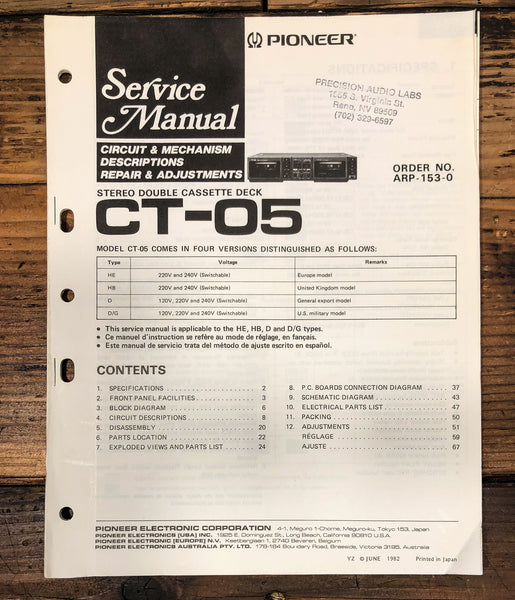 Pioneer CT-05 Cassette  Service Manual *Original*