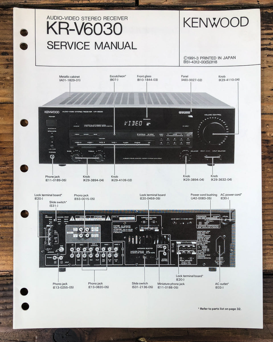 Kenwood KR-V6030 Receiver Service Manual *Original*