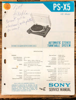 Sony PS-X5 Record Player / Turntable Service Manual *Original*