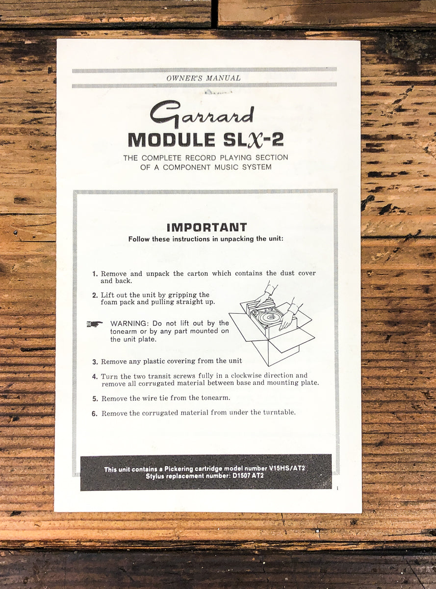 Garrard SLX-2 Record Player / Turntable Owners / User Manual *Original*
