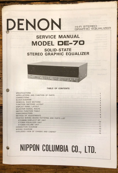 Denon DE-70 Graphic Equalizer  Service Manual *Original*