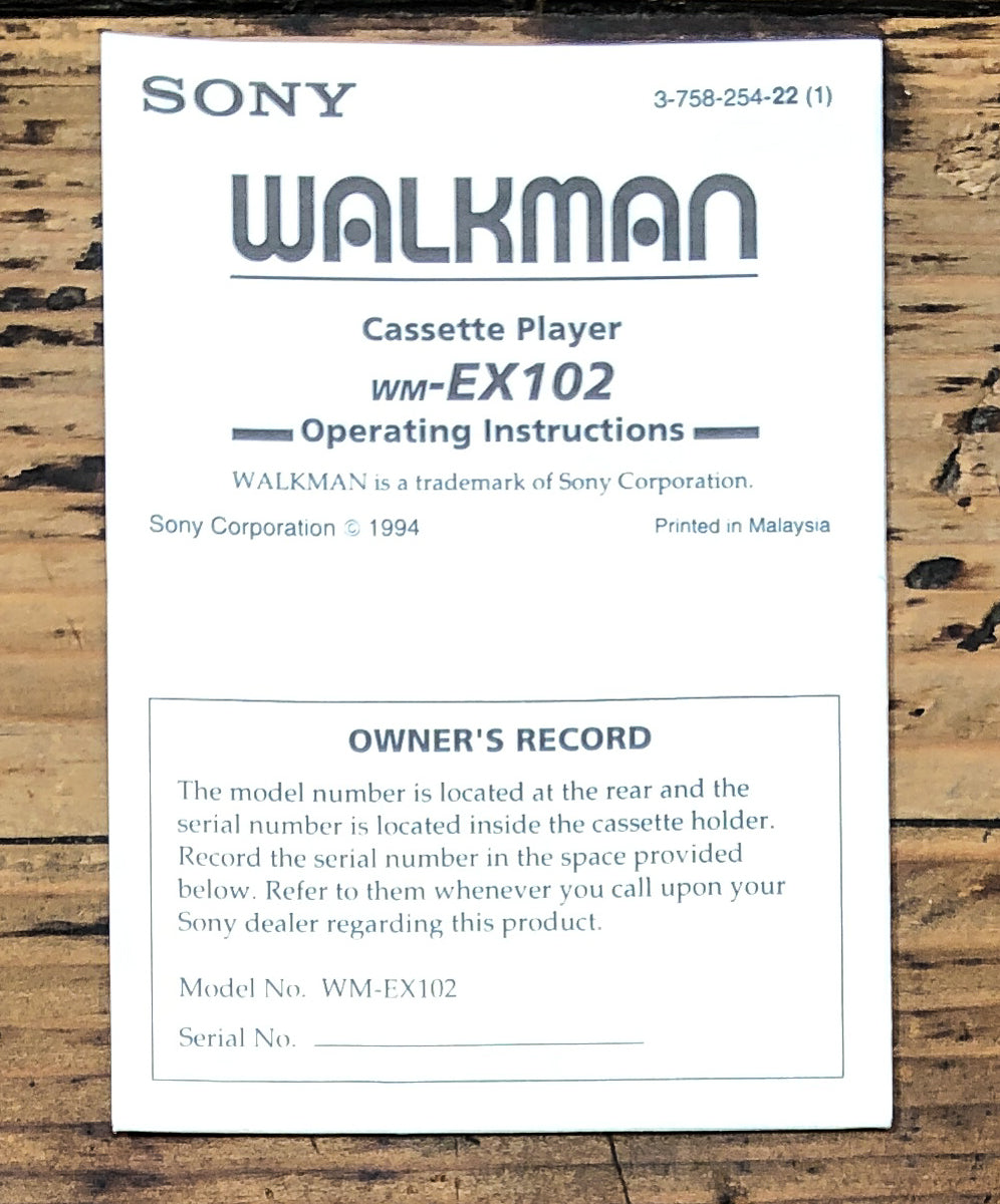 Sony WM-EX102 Walkman Owners / User Manual *Original*