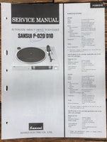 Sansui P-D10 P-D20 Record Player / Turntable  Service Manual *Original*