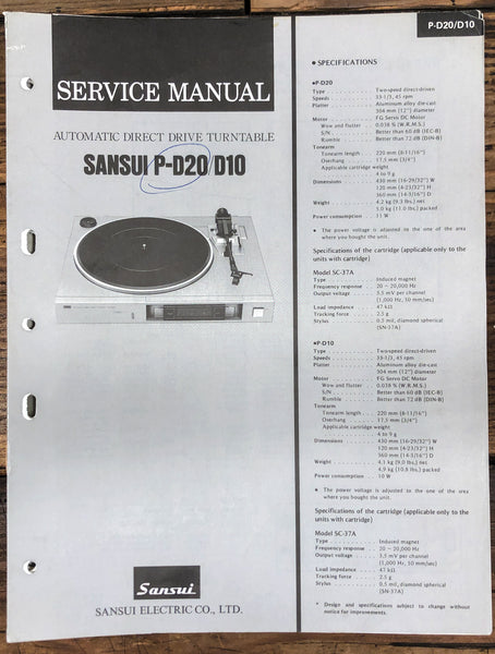 Sansui P-D10 P-D20 Record Player / Turntable  Service Manual *Original*