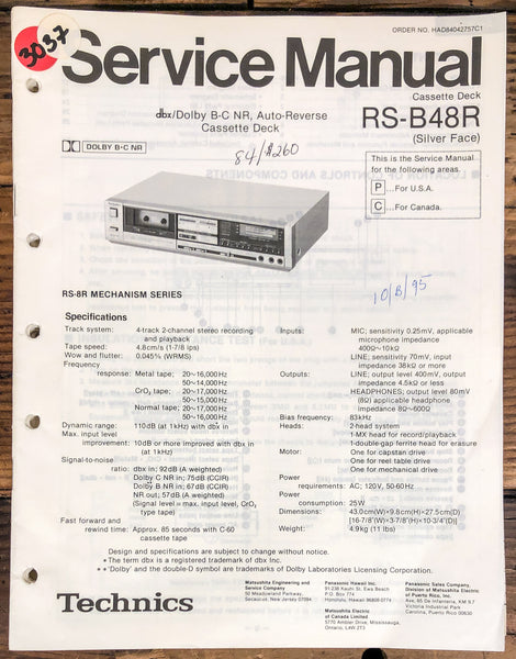 Technics BS-48R Cassette  Service Manual *Original*