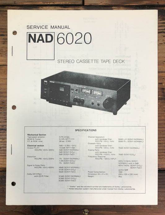 NAD Model 6020 Cassette Service Manual *Original*