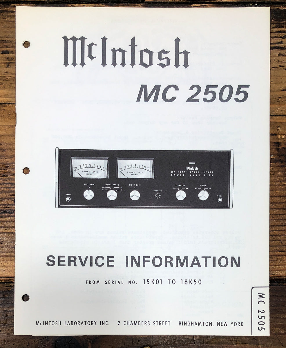 McIntosh MC-2505 MC2505 Amplifier 15K01 to 18K50 Service Manual *Original*