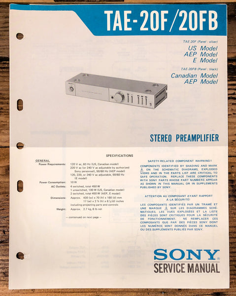 Sony TAE-20F TAE-20FB Preamp / Preamplifier  Service Manual *Original*
