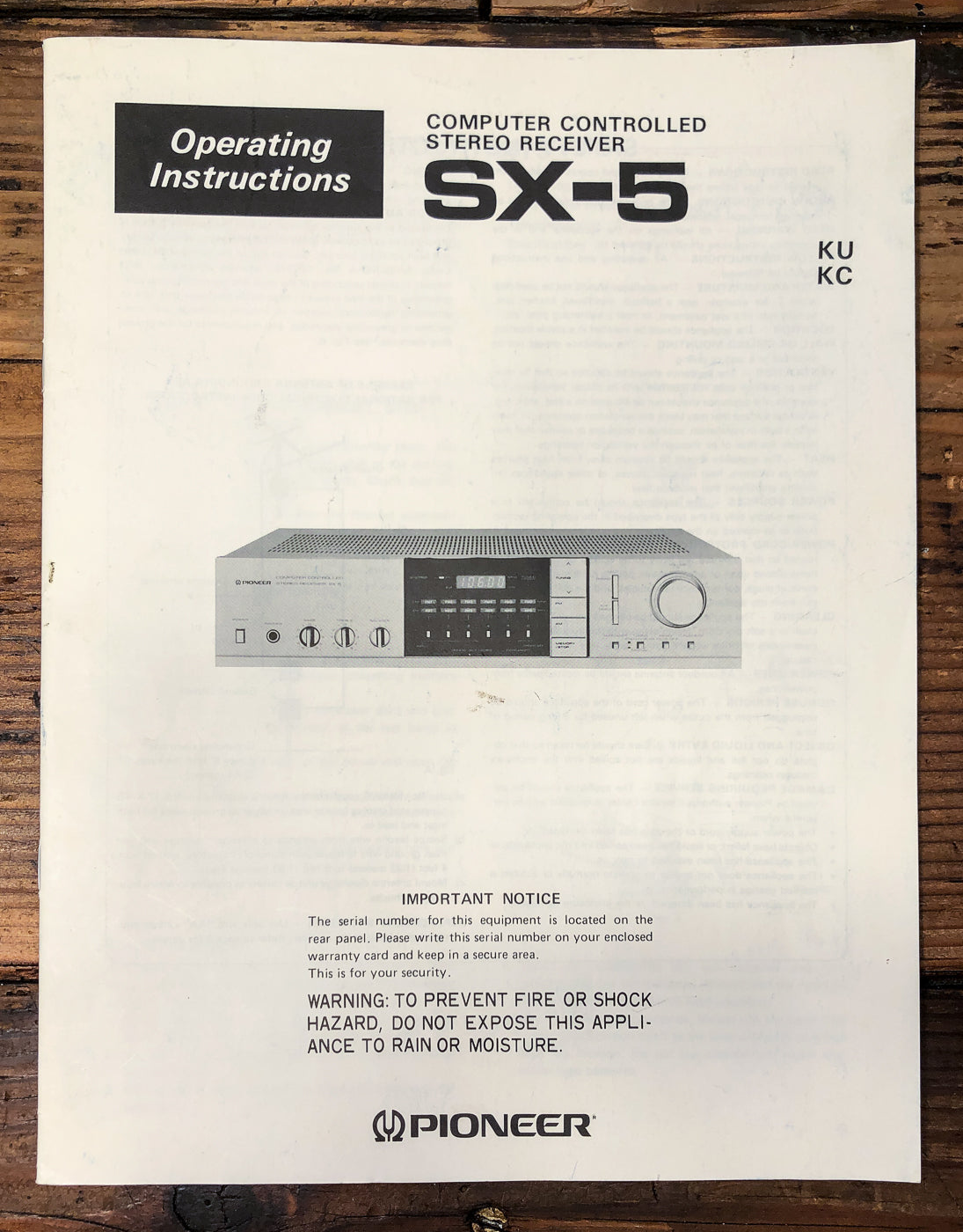 Pioneer SX-5 Receiver Owners / User Manual *Original*