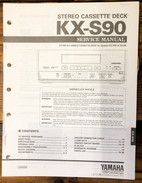 Yamaha KX-S90 Cassette  Service Manual *Original*