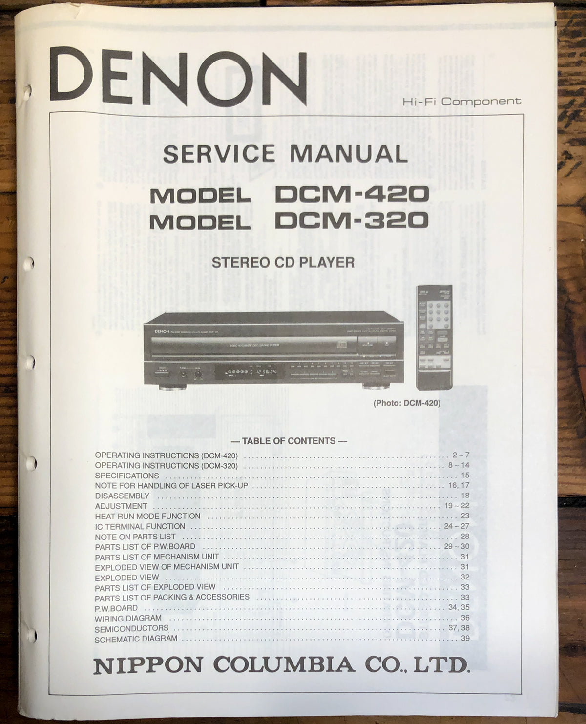 Denon DCM-320 DCM-420 CD Player  Service Manual *Original*