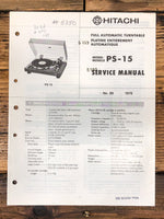 Hitachi PS-15 Record Player / Turntable  Service Manual *Original*