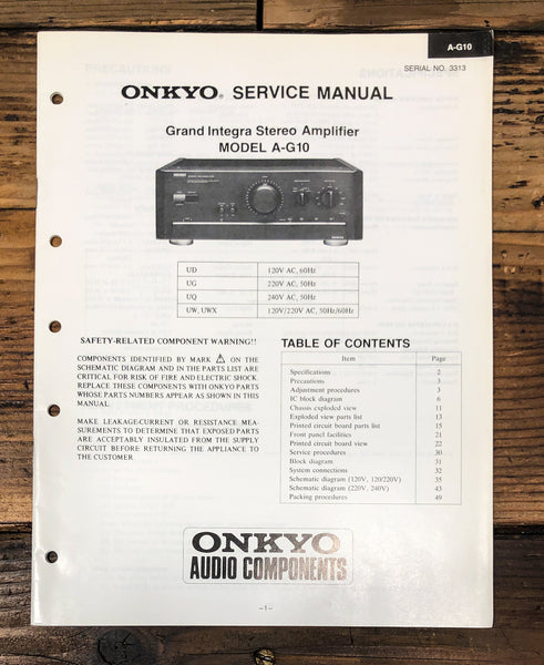 Onkyo A-G10 Amplifier Service Manual *Original*