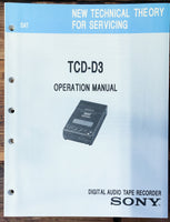 Sony TCD-D3 DAT Recorder Tech Theory Operation Manual  *Original*