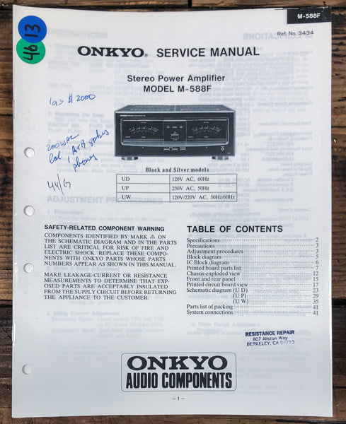 Onkyo M-588F Amplifier  Service Manual *Original*