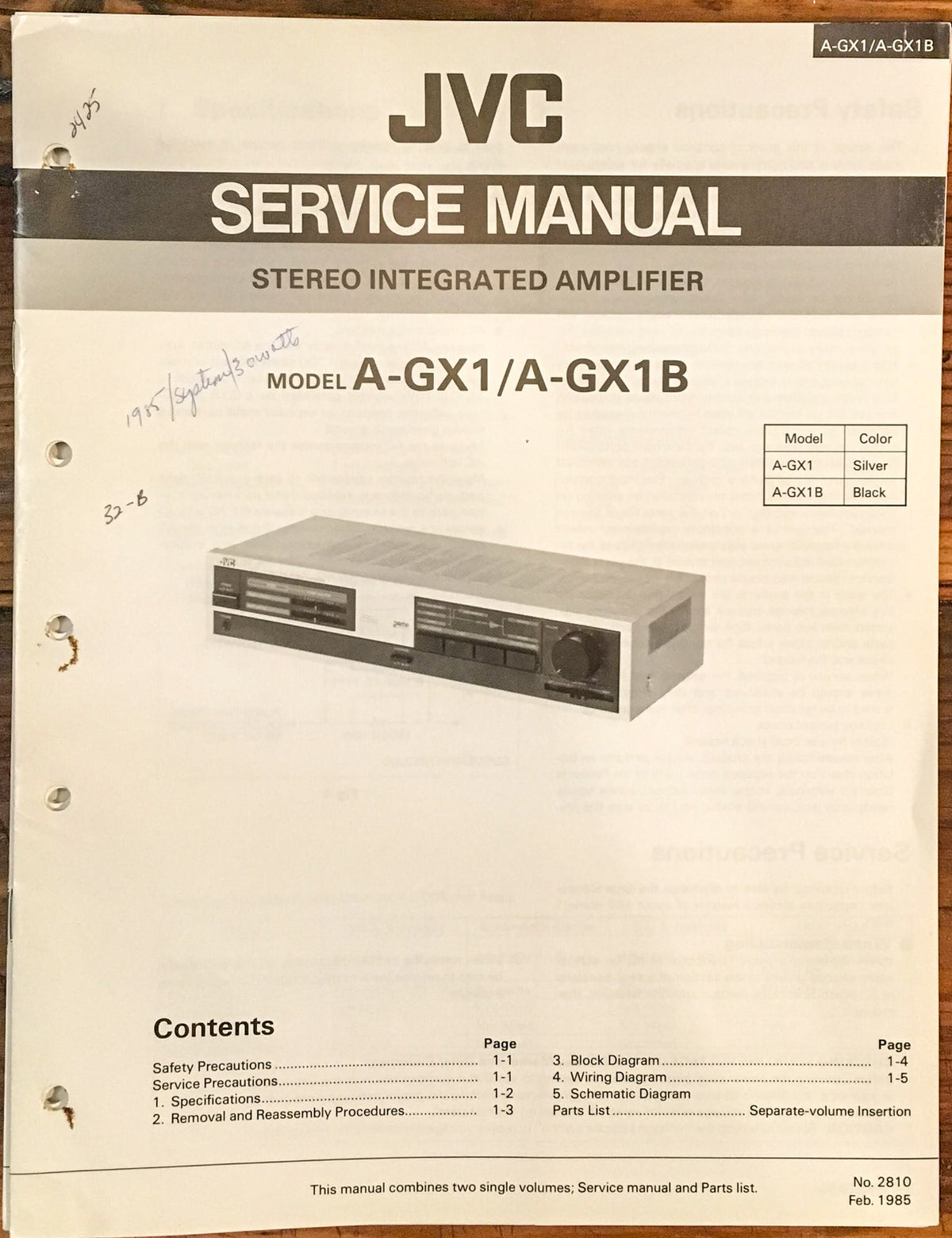 JVC A-GX1 A-GX1B Amplifier  Service Manual *Original*