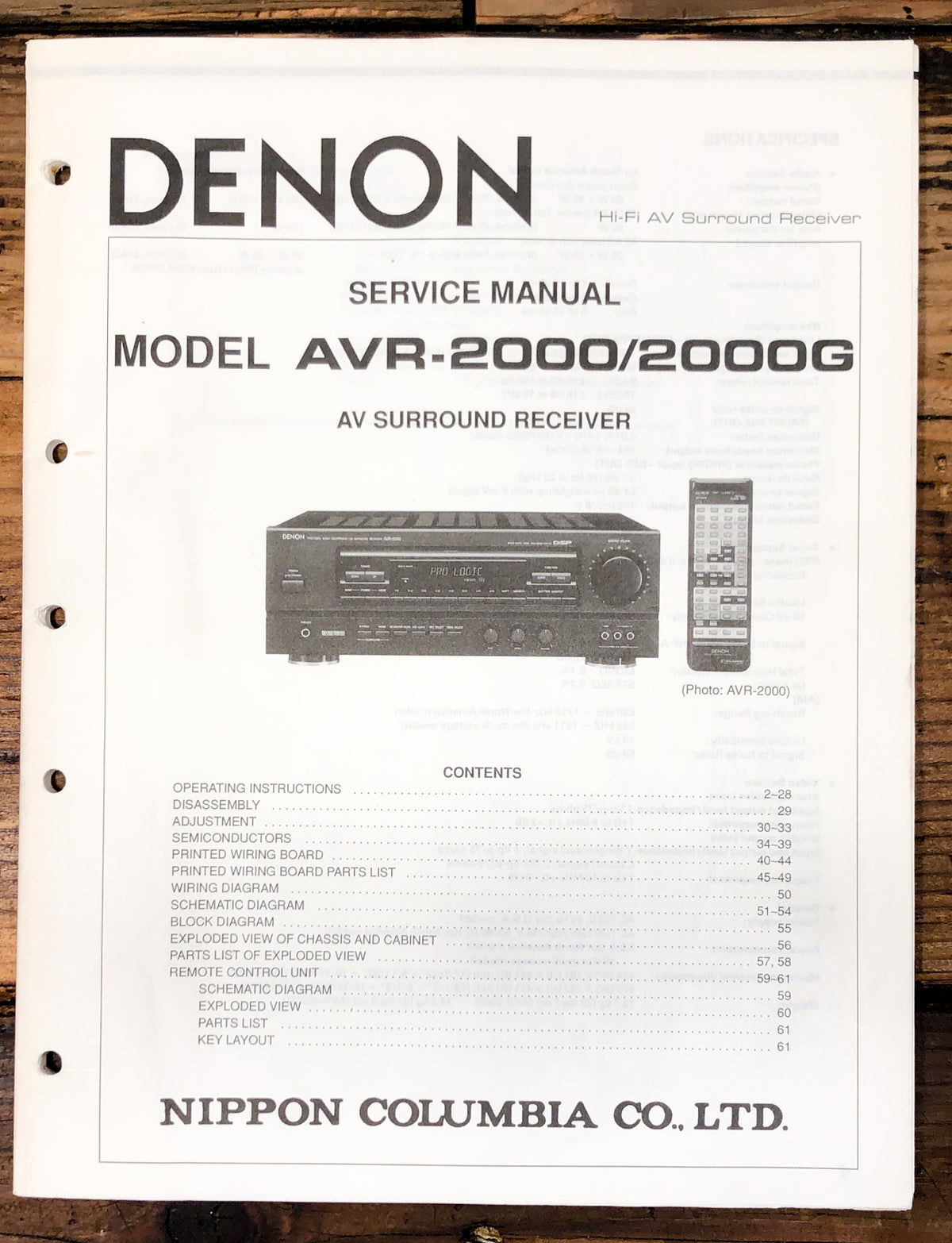 Denon AVR-2000 AVR-2000G Receiver Service Manual *Original*