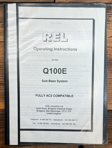 Subwoofer Owner / User Manual *Original* – Vintage Audio Store ...