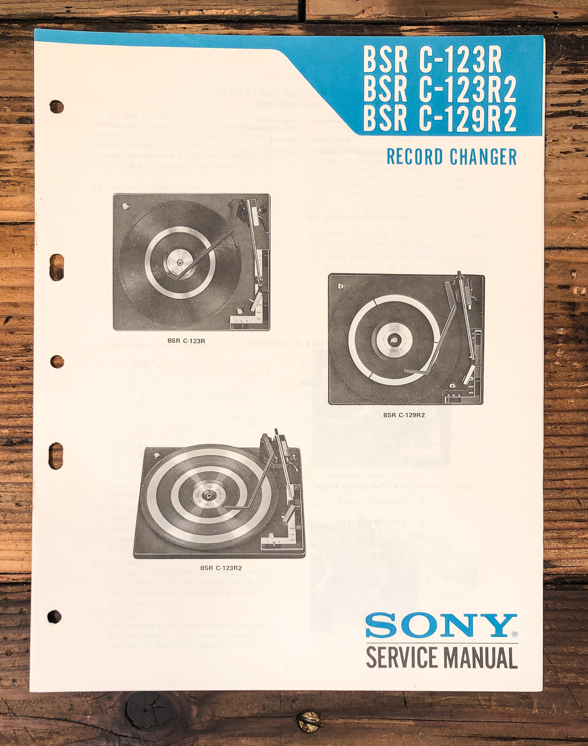 Sony / BSR C-123R -123R2 -129R2 Record Player Service Manual *Original*