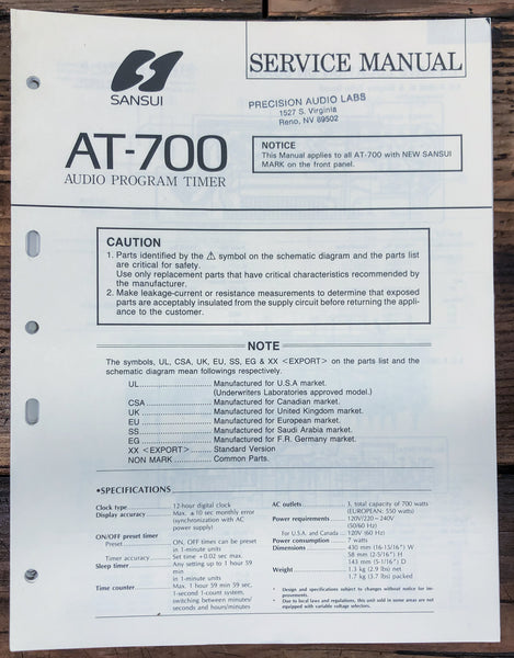 Sansui AT-700 Timer  Service Manual *Original*