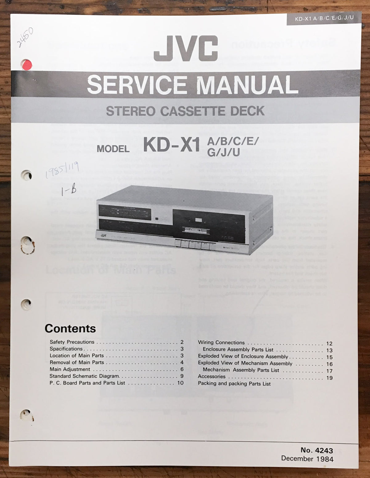 JVC KD-X1 Cassette  Service Manual *Original*