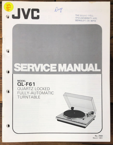 JVC QL-F61 Record Player / Turntable  Service Manual *Original*