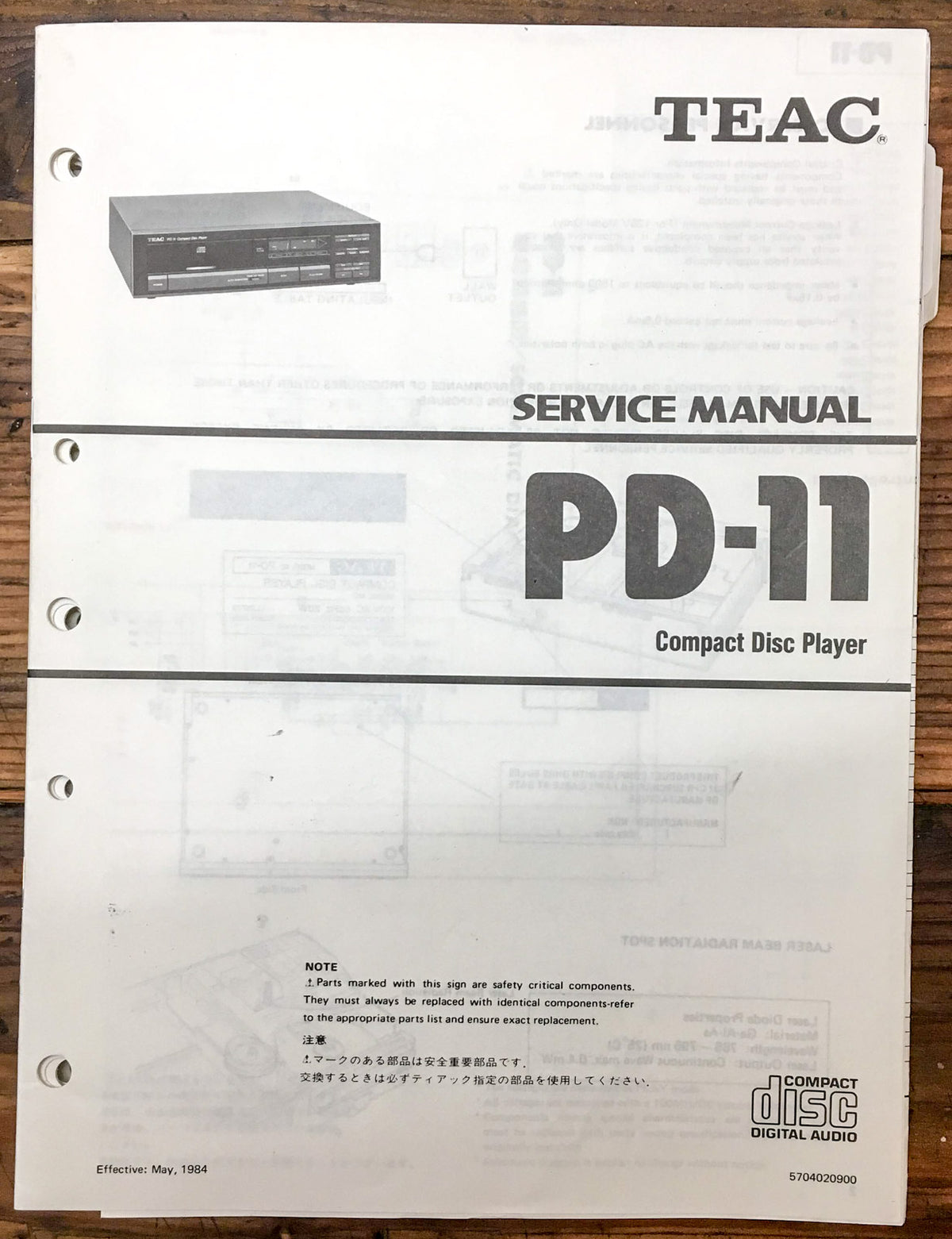 Teac PD-11 CD Player  Service Manual *Original*