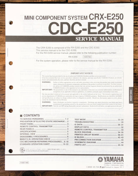Yamaha CDC-E250 CRX-E250 Stereo  Service Manual *Original*