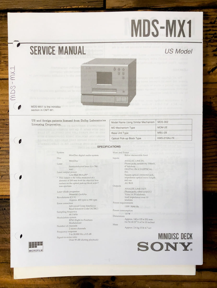 Sony MDS-MX1 MD Stereo  Service Manual *Original*