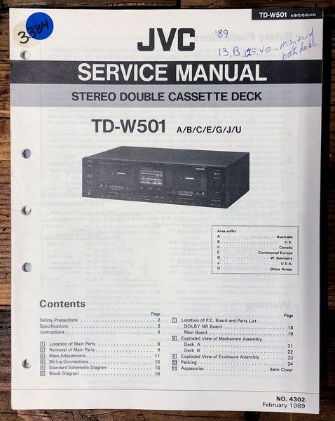 JVC TD-W501 Cassette  Service Manual *Original*