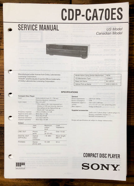 Sony CDP-CA70ES CD Player  Service Manual *Original*