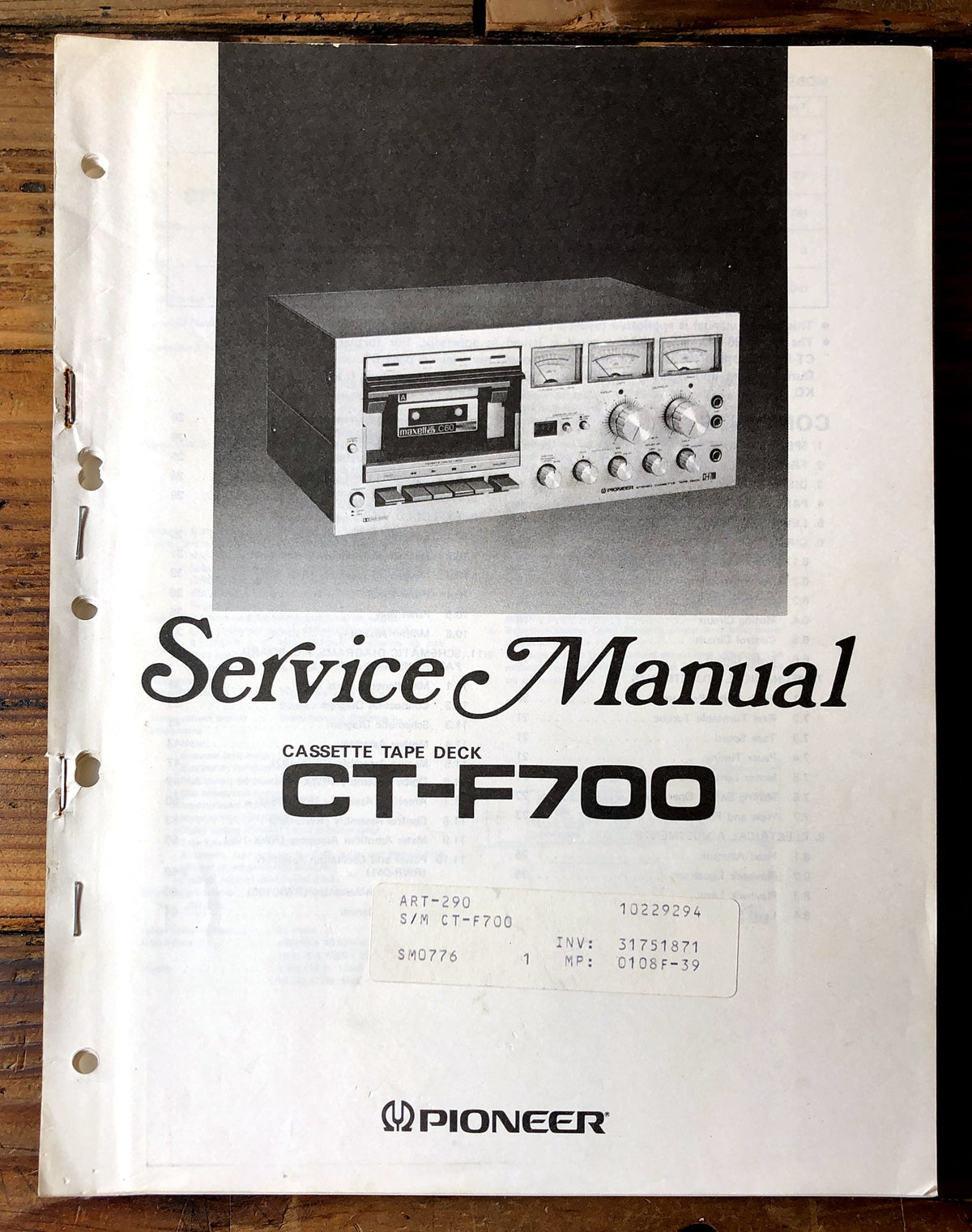 Pioneer CT-F700 Cassette Deck Service Manual *Original*