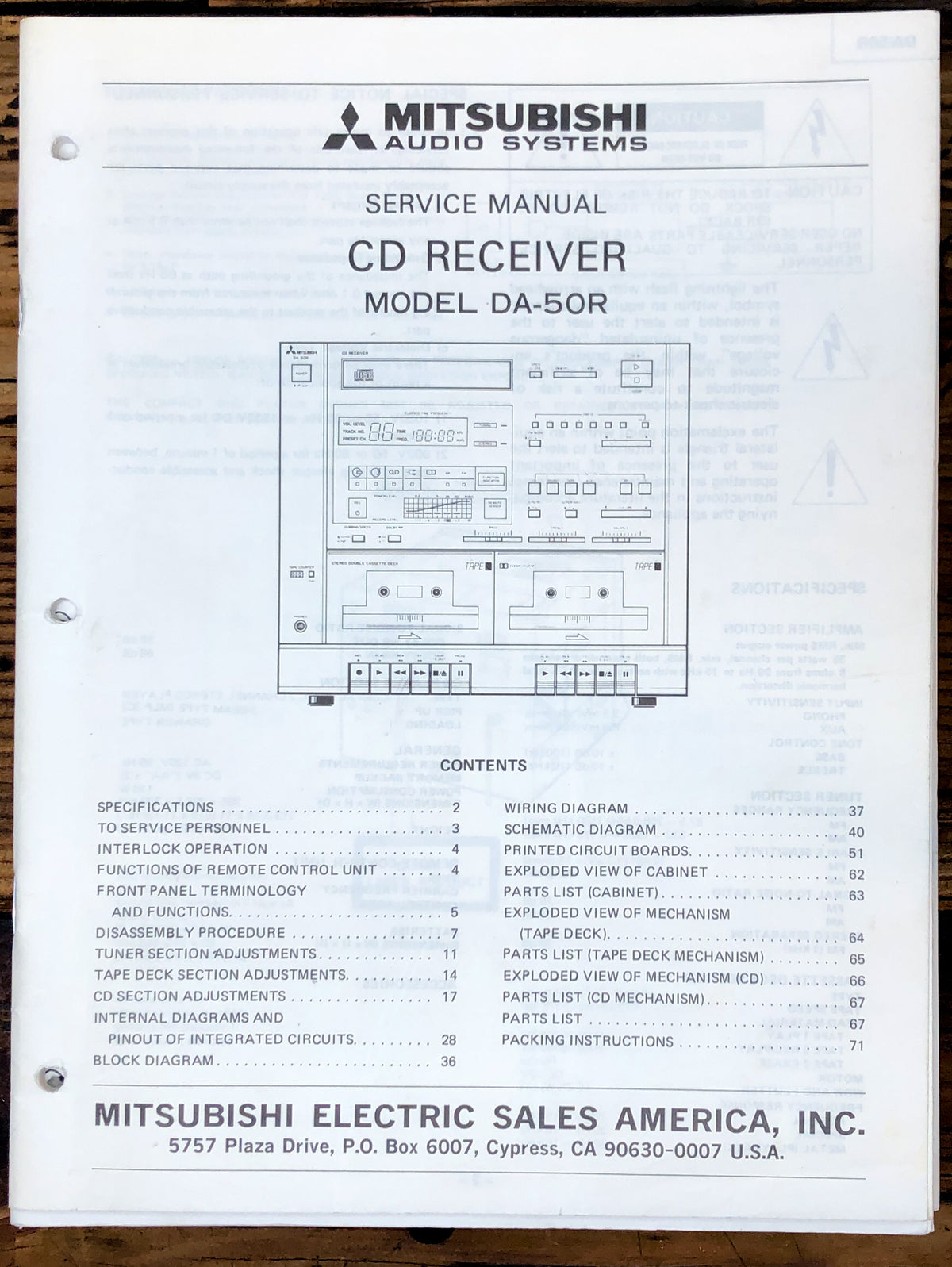 Mitsubishi DA-50R Receiver Service Manual *Original*