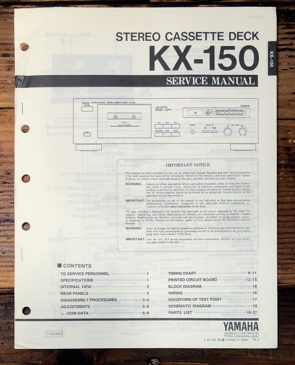 Yamaha KX-150 Cassette Service Manual *Original*
