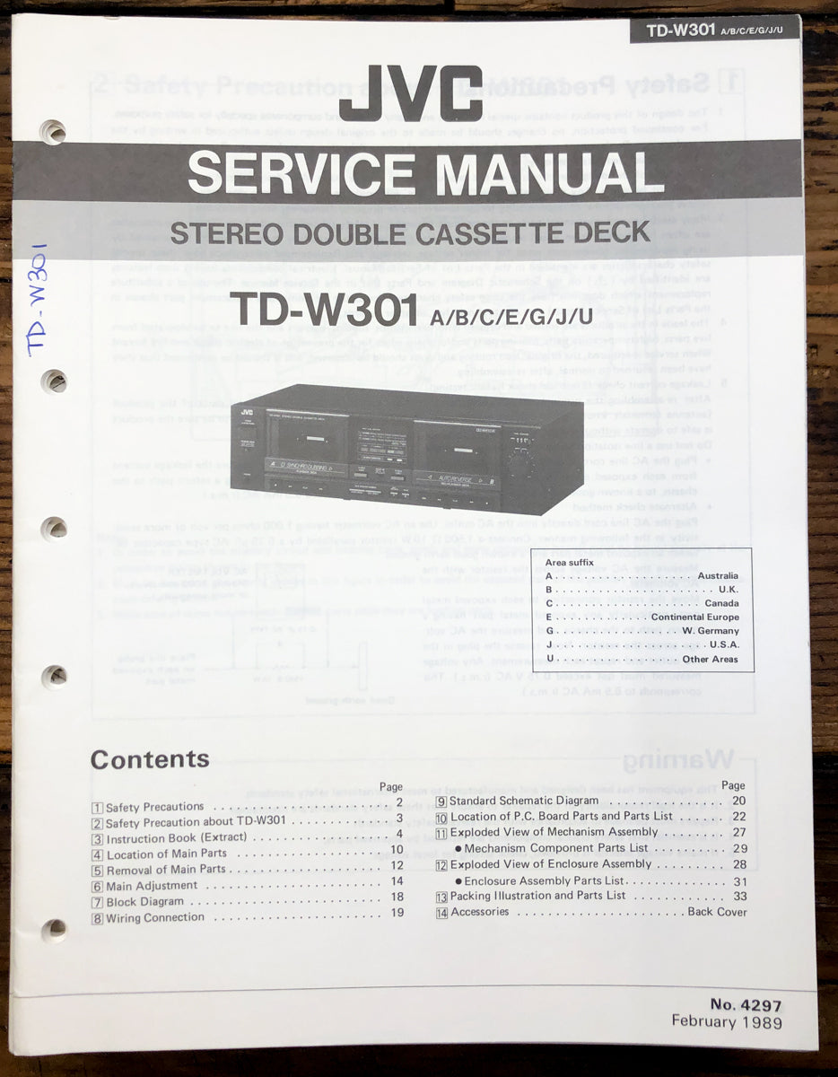 JVC TD-W301 Cassette  Service Manual *Original*