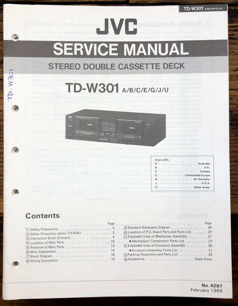 JVC TD-W301 Cassette  Service Manual *Original*