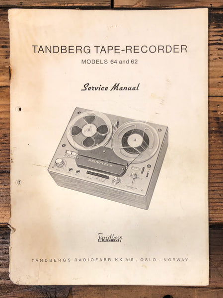 Tandberg Model 62 64 Reel to Reel Service Manual *Original*