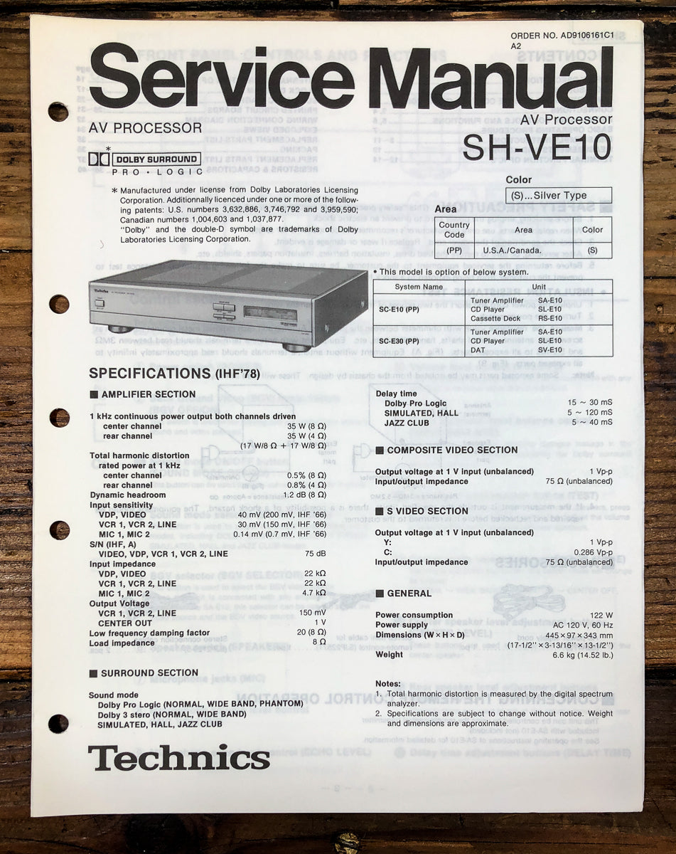 Technics SH-VE10 AV Processor Service Manual *Original*