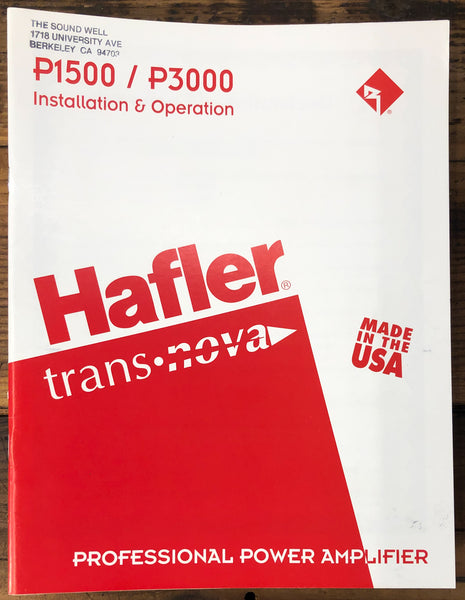 Hafler P1500 P3000 Trans Nova Amplifier  Service Manual *Original*