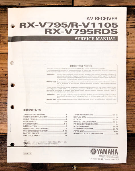 Yamaha RX-V795 R-V1105 RDS Receiver  Service Manual *Original*