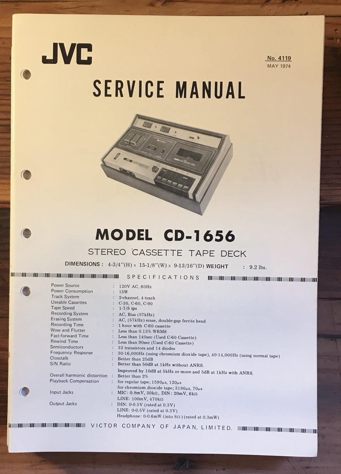 JVC CD-1656 Cassette Service Manual *Original*