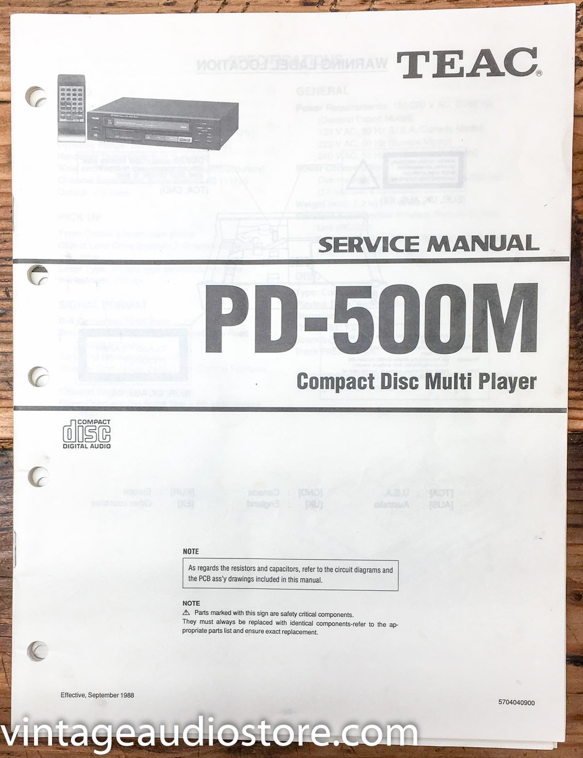 Teac PD-500M CD Player  Service Manual *Original*