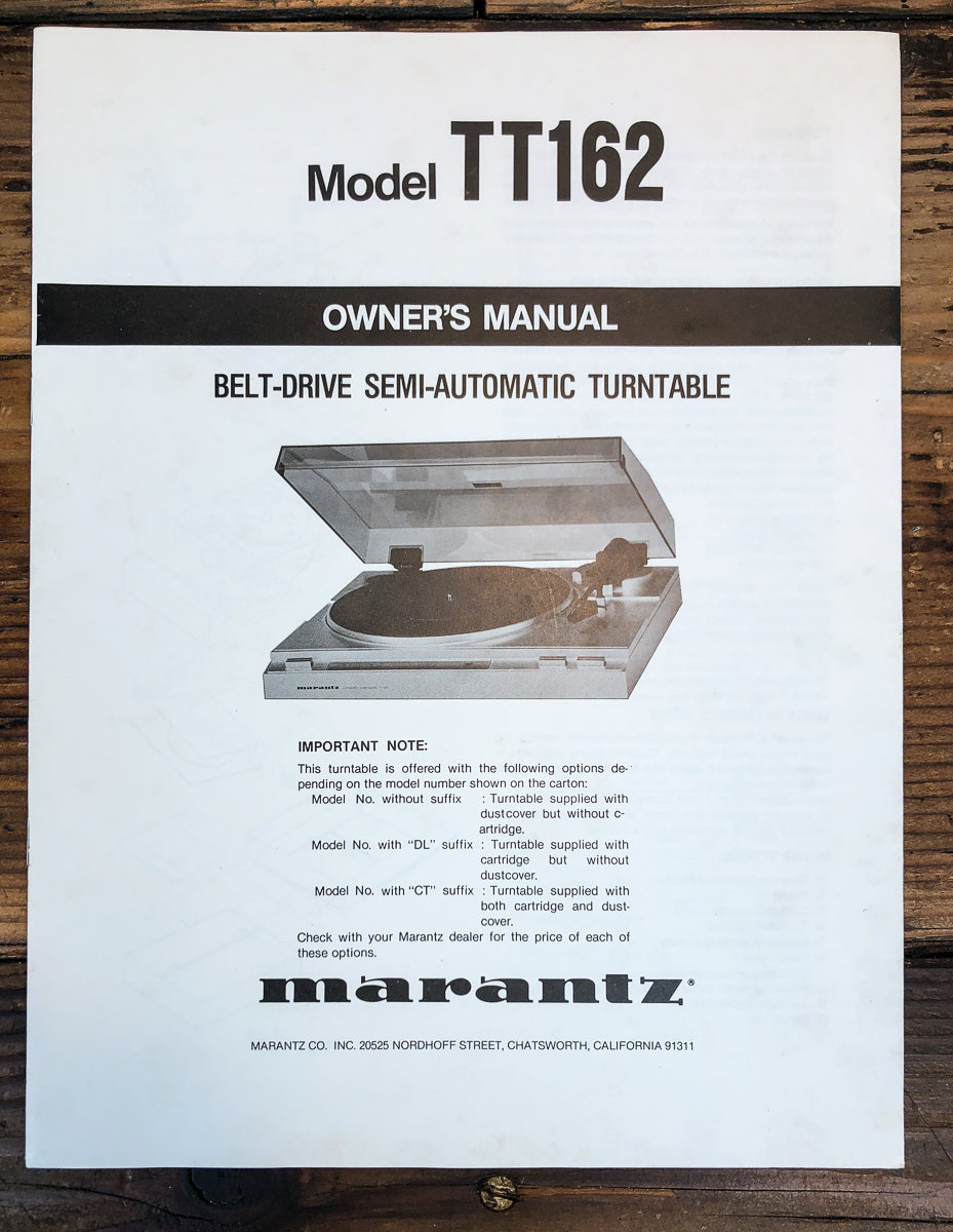 Marantz TT162 Record Player / Turntable Owners / User Manual *Original*