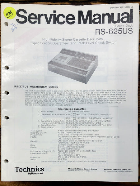Technics RS-625US Cassette  Service Manual *Original*