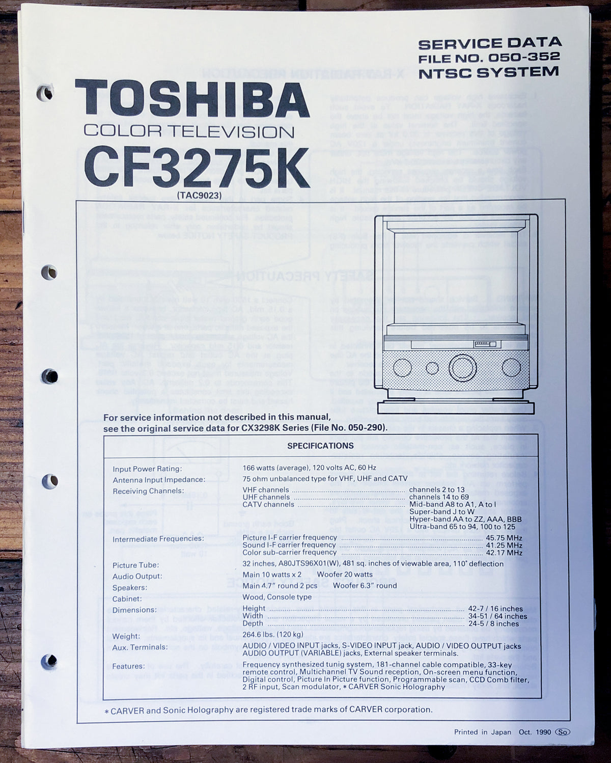 Toshiba CF3275K TV  Service Manual *Original*